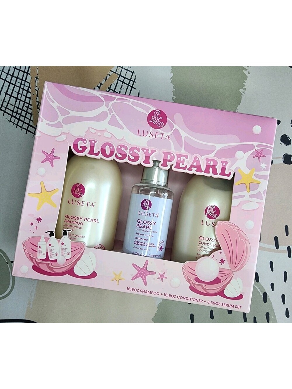 Luseta Glossy Pearl Shampoo, Conditioner, and Hair Shining Serum Set